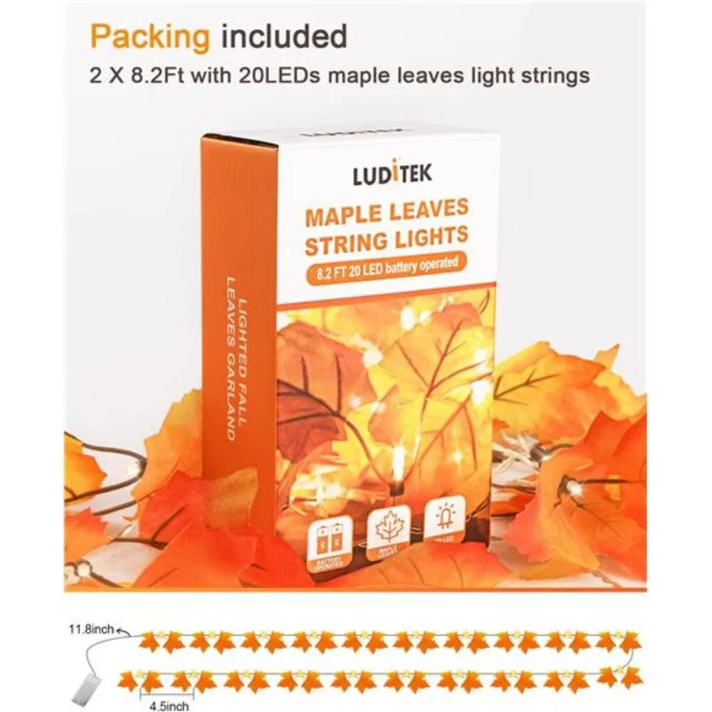 Fall Decor 2 Pack Lighted Fall Garland, Total 16.4ft 40 LED Thanksgiving Decor